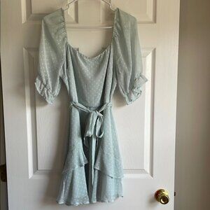 Blue Rain Puff Sleeve Mini Dress